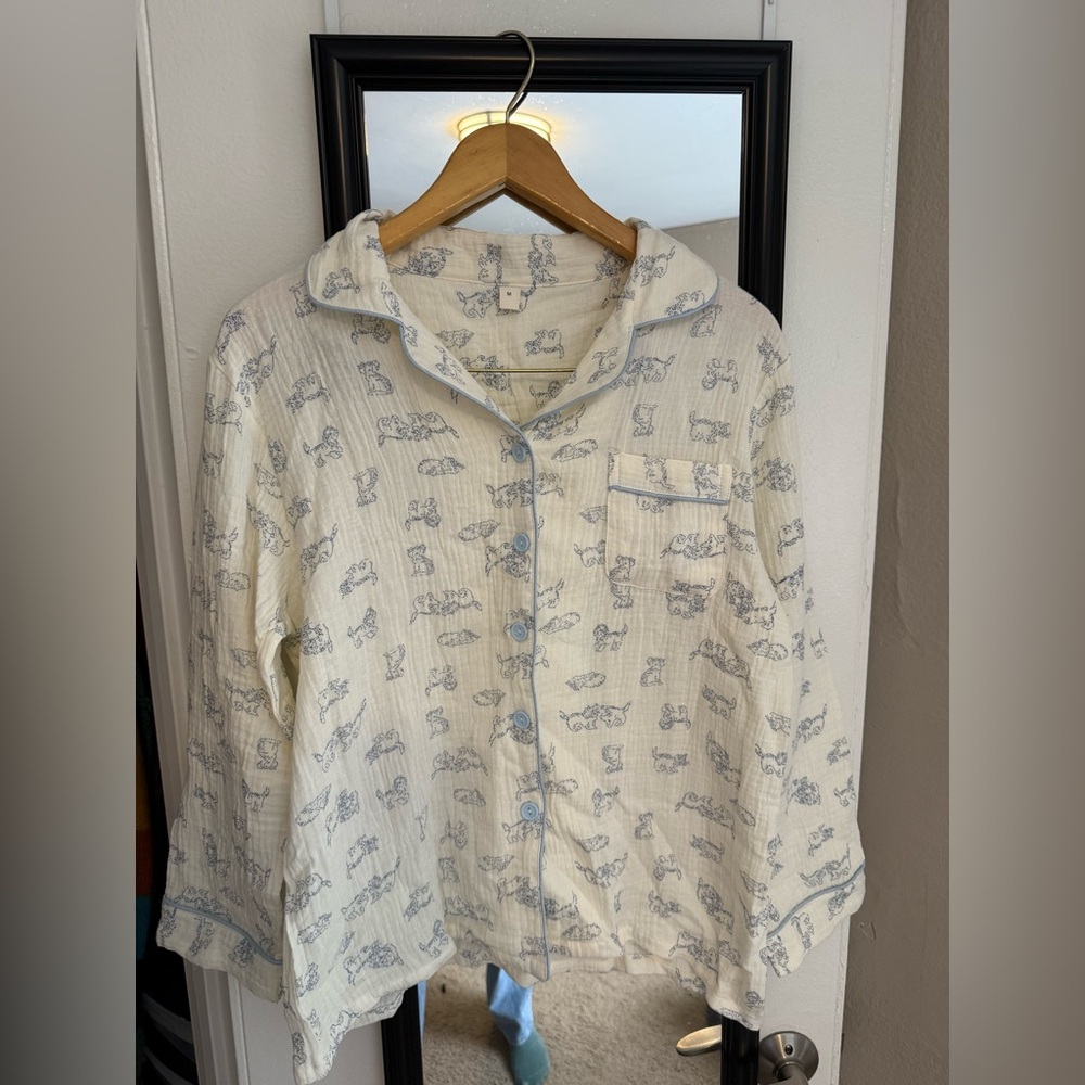 Women's Cream and Blue Pajama Set - Never Worn